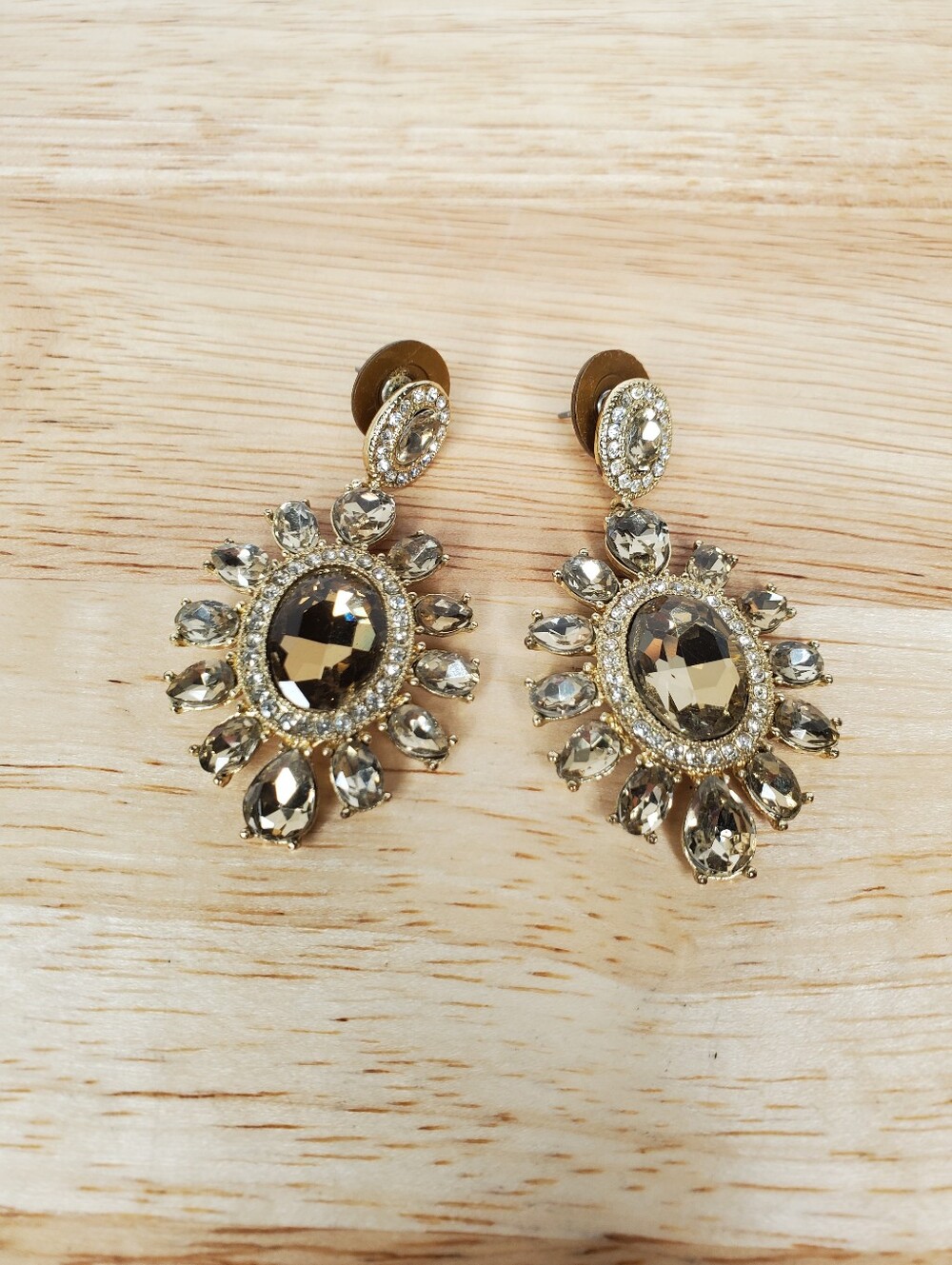 Vintage Monet Crystal Dangle Drop Earrings Starburst